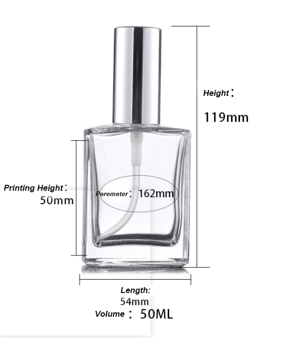50ml clear square glass perfume bottle with different color lip
